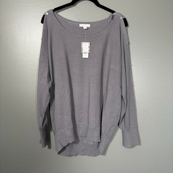 New York & Company NWT Gray Split Sleeve Ribbed Sweater - Medium - Minimalist - Picture 1 of 7